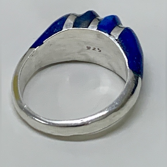Early 20th Century Antique Art Deco Sterling Silver Lapis Lazuli Ring - Picture 15 of 16